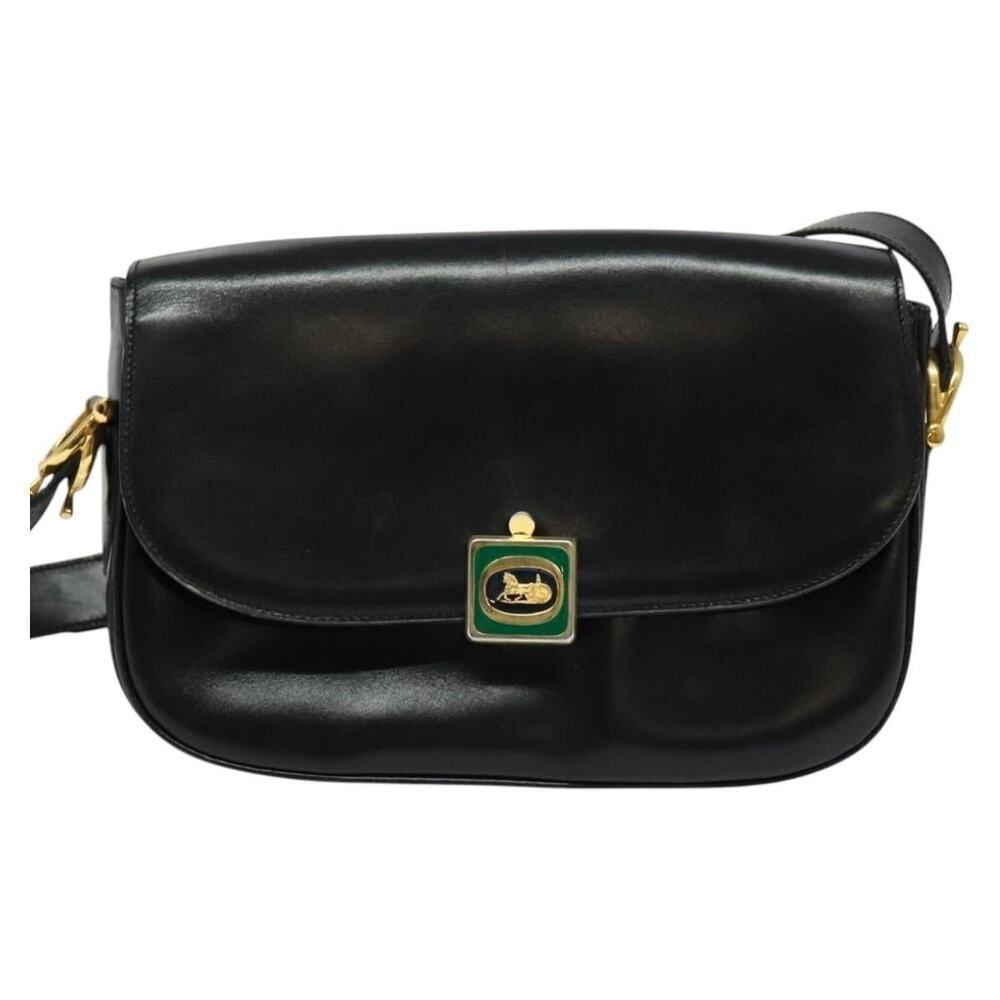 Celine Triomphe Leather Shoulder Bag Black
